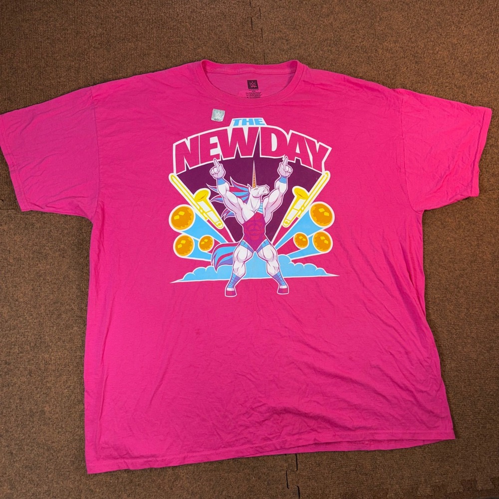 WWE The New Day Shirt Mens XXL Pink Unicorn Graphic Tee Wrestling Authentic